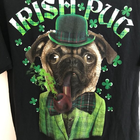 Lucky Irish Pug Women's T Shirt Size Medium Black Saint Patrick's Day Dog - Picture 2 of 10